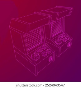 Arcade retro game machine. Wireframe low poly mesh vector illustration.