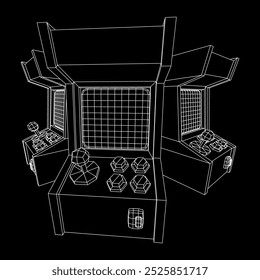 Arcade retro game machine. Wireframe low poly mesh vector illustration.