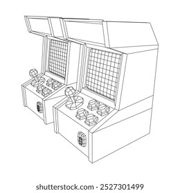 Máquina de jogo retro Arcade. Ilustração do vetor de malha de baixo poli do modelo de arames.