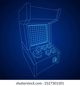 Máquina de jogo retro Arcade. Ilustração do vetor de malha de baixo poli do modelo de arames.