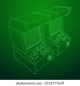 Máquina de juego retro de arcade. Ilustración vectorial de malla de polietileno baja.