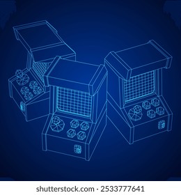Máquina de juego retro de arcade. Ilustración vectorial de malla de polietileno baja.