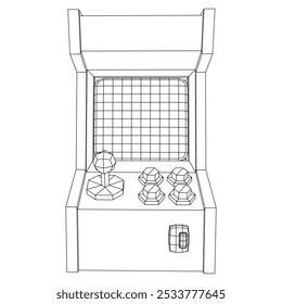 Máquina de jogo retro Arcade. Ilustração do vetor de malha de baixo poli do modelo de arames.