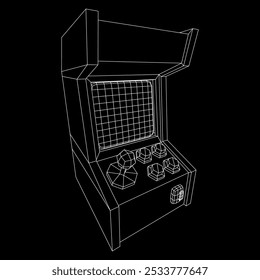 Arcade retro game machine. Wireframe low poly mesh vector illustration.
