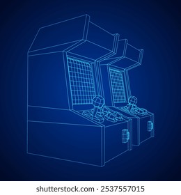 Máquina de jogo retro Arcade. Ilustração do vetor de malha de baixo poli do modelo de arames.