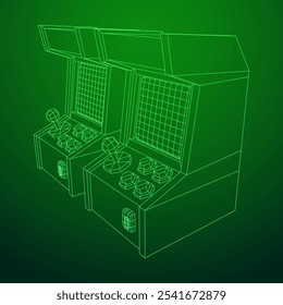 Arcade retro game machine. Wireframe low poly mesh vector illustration.