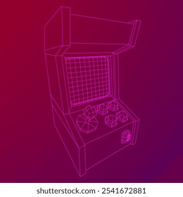 Máquina de jogo retro Arcade. Ilustração do vetor de malha de baixo poli do modelo de arames.