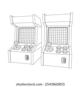 Arcade retro game machine. Wireframe low poly mesh vector illustration.