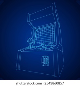 Arcade retro game machine. Wireframe low poly mesh vector illustration.