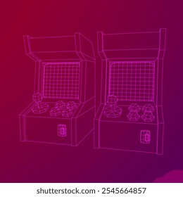 Arcade retro game machine. Wireframe low poly mesh vector illustration.