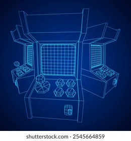 Arcade retro game machine. Wireframe low poly mesh vector illustration.
