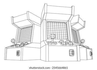 Máquina de juego retro de arcade. Ilustración vectorial de malla de polietileno baja.