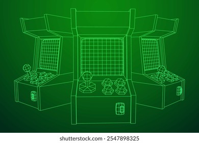 Arcade Retro-Spielautomat. Drahtgitter, Low-Poly-Netz, Vektorgrafik.