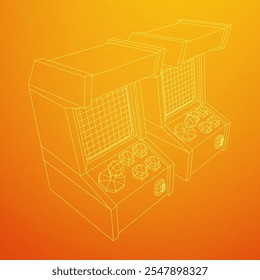 Arcade retro game machine. Wireframe low poly mesh vector illustration.