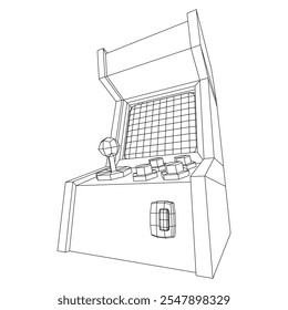 Arcade retro game machine. Wireframe low poly mesh vector illustration.