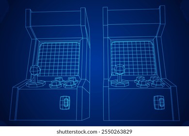 Máquina de juego retro de arcade. Ilustración vectorial de malla de polietileno baja.