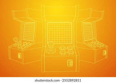 Máquina de jogo retro Arcade. Ilustração do vetor de malha de baixo poli do modelo de arames.