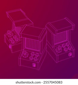 Arcade retro game machine. Wireframe low poly mesh vector illustration.