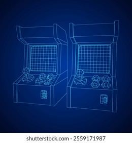 Arcade retro game machine. Wireframe low poly mesh vector illustration.