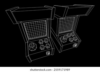 Arcade retro game machine. Wireframe low poly mesh vector illustration.