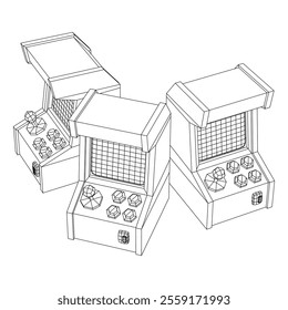 Arcade retro game machine. Wireframe low poly mesh vector illustration.