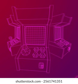 Arcade retro game machine. Wireframe low poly mesh vector illustration.