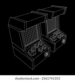 Arcade retro game machine. Wireframe low poly mesh vector illustration.