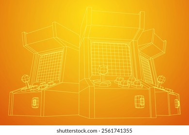 Arcade retro game machine. Wireframe low poly mesh vector illustration.