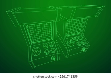 Arcade retro game machine. Wireframe low poly mesh vector illustration.