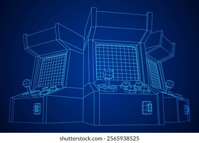 Arcade retro game machine. Wireframe low poly mesh vector illustration.