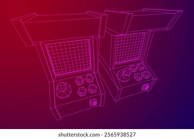 Arcade retro game machine. Wireframe low poly mesh vector illustration.