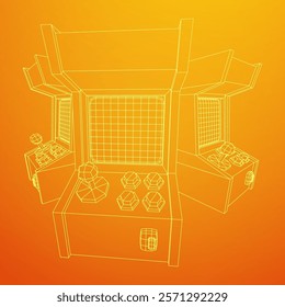 Arcade retro game machine. Wireframe low poly mesh vector illustration.