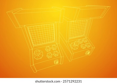 Arcade retro game machine. Wireframe low poly mesh vector illustration.