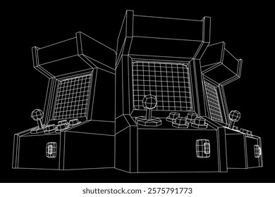 Arcade retro game machine. Wireframe low poly mesh vector illustration.