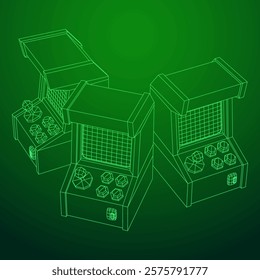 Arcade retro game machine. Wireframe low poly mesh vector illustration.