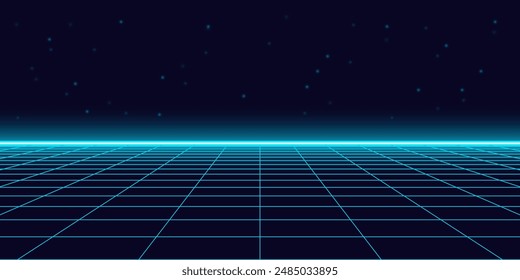 Arcade Retro game .Pixel art background.8 bit game.retro game. for game assets in vector illustrations.Retro Futurism Sci-Fi Background. glowing neon grid.and stars from vintage arcade comp	