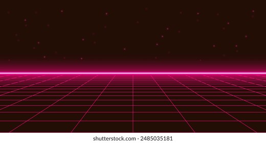 Arcade Retro game .Pixel art background.8 bit game.retro game. for game assets in vector illustrations.Retro Futurism Sci-Fi Background. glowing neon grid.and stars from vintage arcade comp