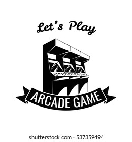 Arcade Room Label. Videogame Lets Play. Vector Illustration Isolated On White Background