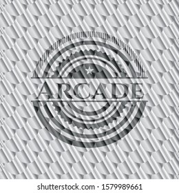 Arcade shiny silver badge. Scales pattern. Vector Illustration. Detailed.