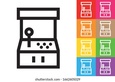 Arcade Video Game Console. Line Icon With Different Color Background.