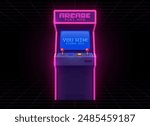 Arcade video game machine computer screen. Gamer interface template isolated graphic element. 80s or 90s games. Vector illustration