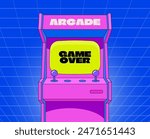 Arcade video game machine. Retrowave y2k style illustration. 80s or 90s games. The 90