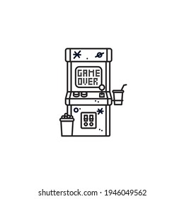 Arcade video game vector line icon for Video game Day on September 12. Display showinhg game over text.