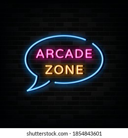 Arcade zone neon signs vector. Design template neon style