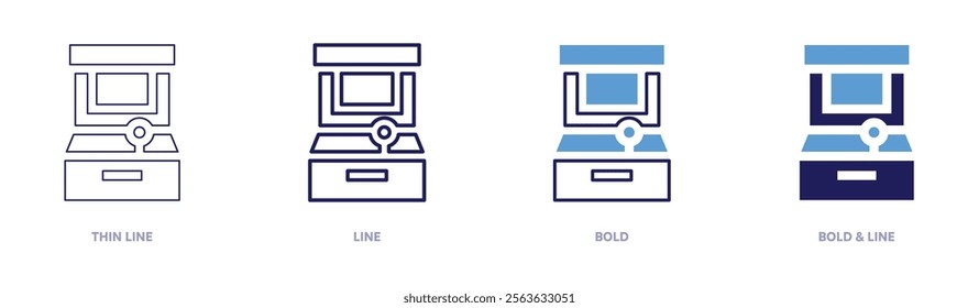 Arcadegame icon in 4 different styles. Thin Line, Line, Bold, and Bold Line. Duotone style. Editable stroke.
