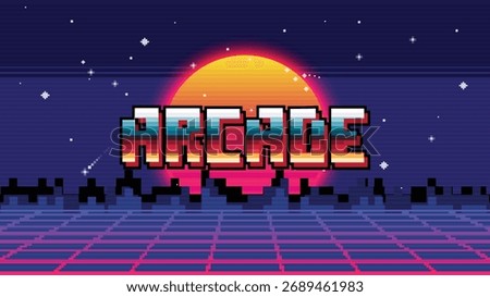 ARCADE.pixel art .8 bit game.retro game. for game assets in vector illustrations.