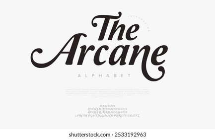 Arcane typography beauty fashion elegant minimalist serif italic fonts decorative wedding vintage retro logos. Minimal luxury font alphabet logo. Vector illustration