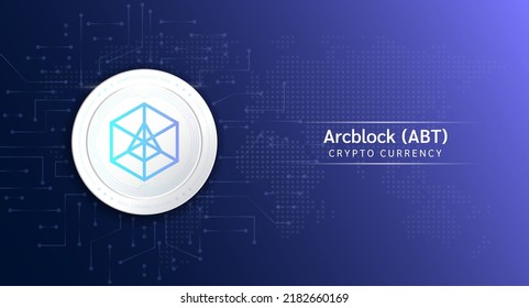 Arcblock coin cryptocurrency token symbol. Crypto currency with stock market investment trading. Coin icon on dark background. Economic trends finance concept. 3D Vector illustration.