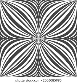 Arced lines form a petal in a square creating a seamless meditative black and white pattern. Vector.