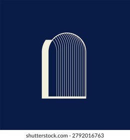 The arch architecture emblem window art deco style vector illustration. Elegant geometric portal background with royal blue and silver linear structures. Perfect for luxury property branding, retro gatsby party invitations, and vintage skyscraper posters. Rich decorative graphic design capturing glamour of art nouveau and roaring 20s. Classic flapper style aesthetic from the 1920-1929 and 1930-1939 eras. High quality metallic emblem, abstract building facade icon, and luxury gate badge. Sophisticated architectural frame filled with timeless retro details for corporate identity, logo, and chic designs.